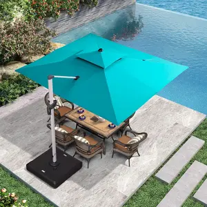 Wholesale Cantilever Umbrella 12ft Solar Umbrella & Base Led Parasols Patio Outdoor Garden Outdoor Furniture Umbrellas Nature