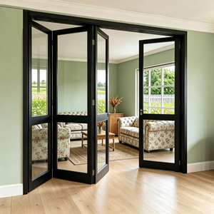 Puertas Plegables de Madera para Patio, Doble Vidrio, Marco de Madera Sólida, Diseño Contemporáneo, Sistema de Puertas Plegables para Uso en Exteriores - Product Image 1