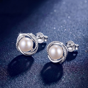 Vintage Freshwater Pearl <b>Studs</b> <b>Silver</b> Plated Copper Jewelry Exquisite Floral Cluster for Women Bridal Wedding Earrings - Product Image 5