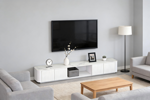 Meuble TV moderne à 2 portes et 2 tiroirs avec plateau en MDF pour salon, chambre, villa, hôtel, appartement, divertissement à domicile, compatible avec les téléviseurs de 65 pouces et plus - Product Image 2