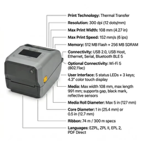 Imprimante d'étiquettes RFID Zebra ZD421 ZD621R, transfert thermique de bureau, 300 dpi, machine d'étiquetage de codes-barres, encodage UHF, USB LinkOS