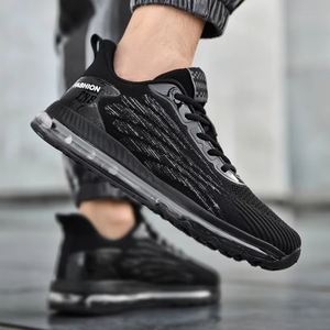 Baskets montantes confortables pour hommes en maille, style sportif décontracté, noires, grandes tailles, avec amorti, à lacets, respirantes, printemps-hiver - Product Image 3