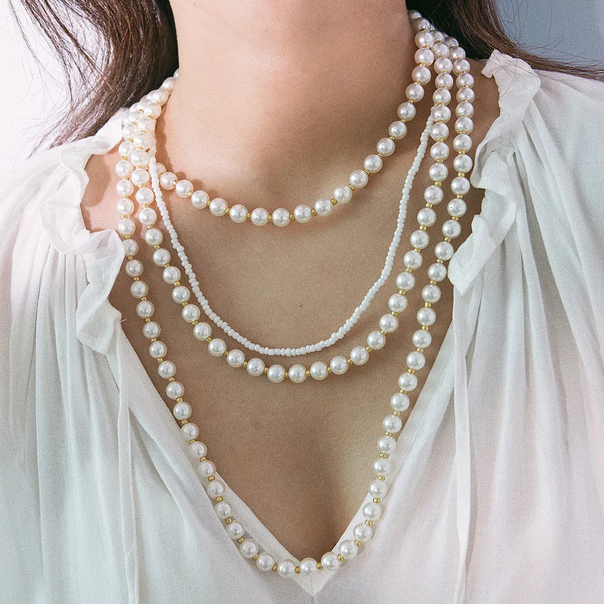 JUHU Set Perhiasan Kalung Mutiara Imitasi, Kalung Mutiara Jepit Kalung Mutiara Banyak Lapis Manik-manik Pernikahan untuk Pesta Pernikahan Wanita