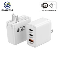 Chargeur Dingfeng PD45W 45W pliable, certifié PSE standard japonais, 2C1A multi-ports, adaptateur de charge rapide pour ordinateur portable GaN