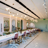 Chaises de beauté personnalisées simples aux couleurs de Noël, étagères et miroirs décoratifs pour salon, éclairage LED, design de salon de beauté personnalisé