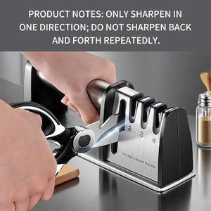 Aiguiseur de couteaux et de ciseaux manuel 4-en-1, restaure la tranchance des lames, boîtier en acier inoxydable, base antidérapante - Product Image 3