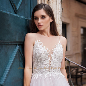 Tulle ชุดเดรสลูกไม้สำหรับงานแต่งงาน,ชุดเดรสสวยหรูยาวถึงพื้นคอกลมแขนกุดสำหรับเจ้าหญิง - Product Image 3