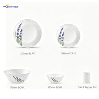 Service de table 22 pièces en verre opale, bord festonné, motif lavande, vaisselle en verre trempé, compatible micro-ondes, pour repas en famille et fêtes à domicile