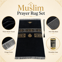 Tapis de prière musulman arabe Aodu noir et or, motif médaillon, doux, en peluche, antidérapant, lavable, pour voyage, maison, mosquée, vente en gros, direct usine
