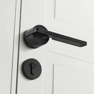 Zinklegering Privacy Passage Lock Set Hendel Rond Paneel Ons Standaard Binnendeurkast Mat Zwart Handvat Slot Set Met Rozet