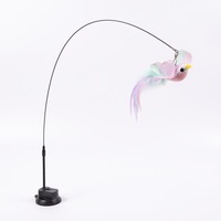 Bâton de jeu pour chat anti-morsure, simulation d'oiseau, avec fil flexible long, base à ventouse et tête de plume remplaçable, jouet de poursuite pour chaton
