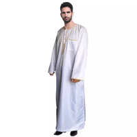Thobe arabe pour hommes du Moyen-Orient, robe élégante décontractée jaune clair avec broderie exquise, abaya respirante pour le quotidien et la prière