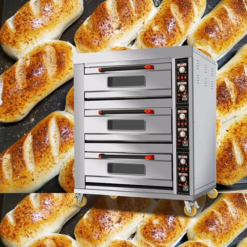 Top sale gas oven 1000*1000 chamber gas range 6 burner double oven 9 tray 3 deck gas oven