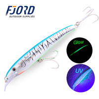 FJORD 신형 160mm 플로팅 미노우 루어 33g, 심해 트롤링 루어 (야광 UV 효과 포함) - 바닷물 연어, 도미, 민물(강/호수/계류) 낚시용 ABS 소재