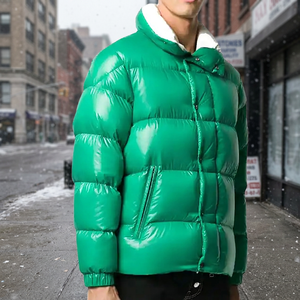 <b>Men's</b> Green Puffer <b>Jacket</b> With Stand Collar Zipper Closure Windproof <b>Down</b> <b>Filled</b> Casual Winter Coat Regular Fit - Product Image 4
