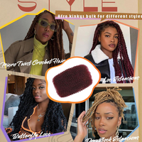 Cheveux Vrac Remy Indiens Afro Crépus pour Tresses 12 Pouces, Bordeaux, Dreadlocks, Tresses au Crochet, Extensions de Cheveux 30g/Paquet 99J