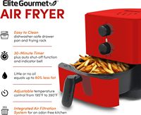 Elite Gourmet EAF-3218R Friteuse à air chaud électrique compacte de 1,1 litre en acier inoxydable, sans huile, pour une cuisson saine et gain de place