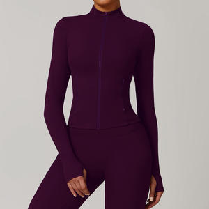 Fermeture éclair à manches longues loisirs de plein air Fitness sport <span class=keywords><strong>veste</strong></span> automne <span class=keywords><strong>hiver</strong></span> course séchage rapide respirant Yoga <span class=keywords><strong>veste</strong></span> - Product Image 3