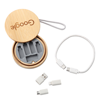Kit de câbles USB C magnétiques écologiques en bambou rond pour transfert de données, étui multi-câbles de charge