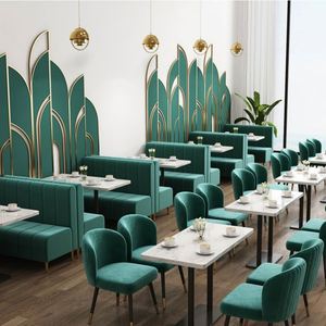Ensemble de banquettes et canapés en velours, chaises de table commerciales en marbre pour restaurants et cafés - Product Image 4