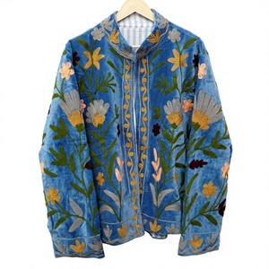 New Trenditional Hand Embroidery <b>Velvet</b> Women's <b>Jacket</b> with Floral Pattern Mandarin Collar Cotton Lining-All Season Fashion Coat - Product Image 1