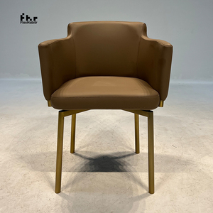 Fauteuil de loisirs personnalisable en cuir PU marron camel avec structure dorée, vente en gros pour usage domestique et commercial - Product Image 1