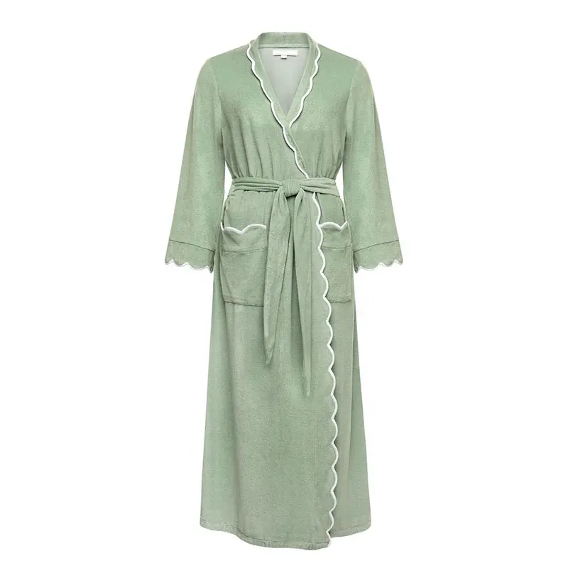 Đan Dày Cotton Đồng Bằng Mồ Hôi Terry Khăn Vải Mùa Đông Femme Dài Kimono Spa Longue Bath Robe Khách Sạn Áo Choàng Tắm Nhà Sản Xuất