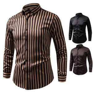 Camicia da <span class=keywords><strong>Uomo</strong></span> Monopetto a Righe Gialle Marroni e Nere con Colletto Reversibile e Maniche Lunghe in Materiale Morbido e Confortevole - Product Image 1