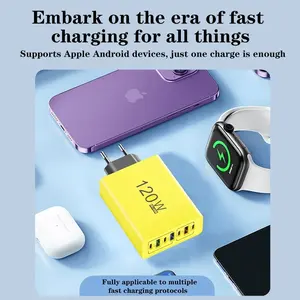 Pengisi daya USB 120W Multi port, pengisi daya Cepat USB Tipe C <span class=keywords><strong>3</strong></span>.0 untuk ponsel Laptop tablet ue/AS colokan - Product Image 5