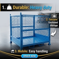 Conteneur de stockage en fil métallique pliable et empilable pour entrepôt, cage à palettes robuste