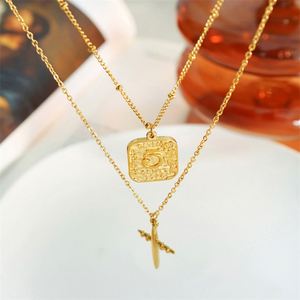 Fashion Fine Stainless Steel Layer Chain Necklace square Charm Cross Pendant Necklace - Product Image 5