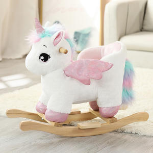 Cheval à <span class=keywords><strong>bascule</strong></span> <span class=keywords><strong>licorne</strong></span> <span class=keywords><strong>rose</strong></span> en peluche, chaise à <span class=keywords><strong>bascule</strong></span> douce, jouet à monter pour les tout-petits et les enfants, balançoire en bois avec tête d'animal - Product Image 3