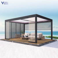 Pérgola Exterior Impermeable de Aluminio Simple con Techo Retráctil de Láminas y Cristal para Jardín, Tamaños 3x3, 3x4, 4x3, Pabellón Metálico