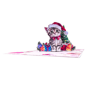 Tarjeta de Felicitación Navideña Hecha a Mano con Recortes de Papel 3D, Tarjeta 3D Pop-Up con Gatito Navideño, Regalo, Pedidos Personalizados al por Mayor - Product Image 4