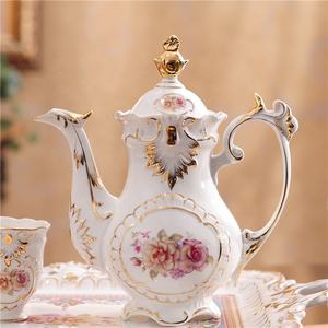 Service à thé et café de luxe en céramique, motif floral en relief, blanc, pour le thé de l'après-midi, style européen, couleur personnalisable, best-seller - Product Image 2