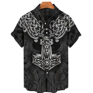 Vikingverf Heren Hawaiiaans Shirt, Top Met Korte Mouwen, Retro Streetkleding Voor Strandvakanties