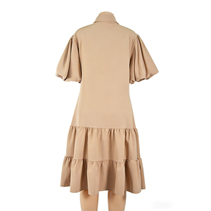 Vestidos de Verano para Mujer, Color Sólido, Algodón y Poliéster, Color Oliva, Midi, Tendencia, Tallas Grandes, Satén - Product Image 3