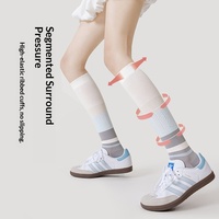 Chaussettes de compression sportives tricotées pour femmes, antidérapantes, respirantes, absorbant les chocs, rayées, hauteur genou, pour le yoga et la course à pied