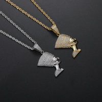 Promotion : Collier en laiton avec pendentif CZ visage de reine pharaon de l'Égypte ancienne – Bijou tendance pour le quotidien, les fêtes et les cadeaux