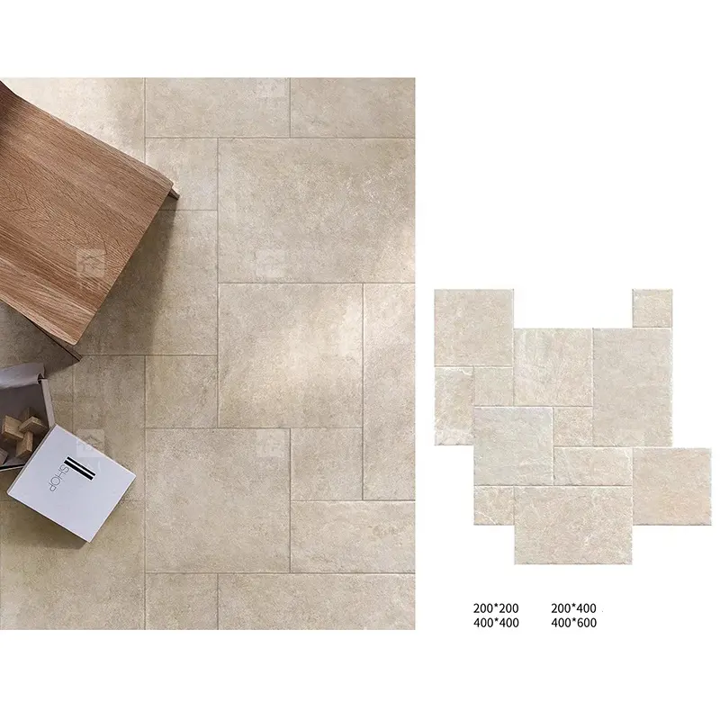 Limestone Tumbled French Pattern Full Body Porcelain Floor Tiles For Indoor And Outdoor