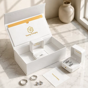 Caja de Regalo de Joyería con Logotipo en Lámina Dorada Personalizada, Tamaño y Color a Elección, Caja de Cartón Reciclable con Tapa Magnética, para Anillos, Regalos de Boda de Lujo - Product Image 1