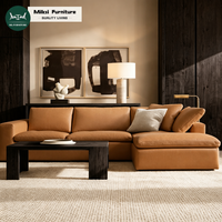 Ensemble de canapés sectionnels de luxe élégants pour salon, en cuir, avec structure en bois artisanale, sièges doux et durables pour villa, appartement, maison