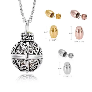 2022 Popular Styles Hollow Vintage Necklace Jewelry Ball Shape Necklace Memorial Urn Locket Pendant Cremation Jewelry for Ashes