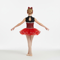 Robe de tutu de ballet rayée rouge et noire en polyester pour filles, col haut, sans manches, tenue de danse de scène pour enfants, tenue de jazz