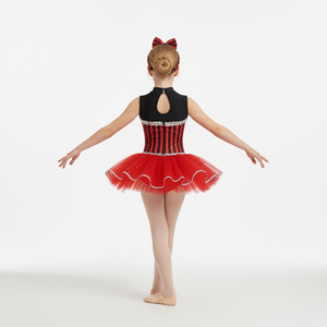 Girls Red Black Striped Polyester Ballet <b>Tutu</b> Dress High Neck Sleeveless Stage Dance Wear for Children Jazz Outfit - Product Image 2