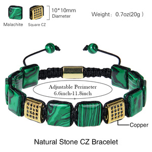 Nieuw Ontwerp 10Mm Malachiet Vierkant Koper Micro Ingelegde Zirkoon <span class=keywords><strong>Macrame</strong></span> Verstelbare Kralen Armbanden Charme Verwisselbare Stenen Armband - Product Image 2