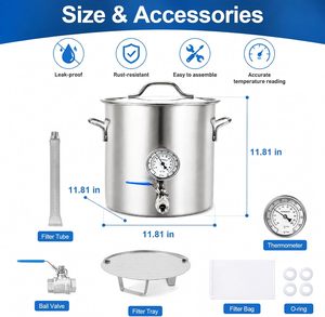 Chaudière de brassage 20L/40L en acier inoxydable à fond triple épaisseur avec thermomètre, faux fond, sac filtrant et robinet à bille pour la brasserie - Product Image 2