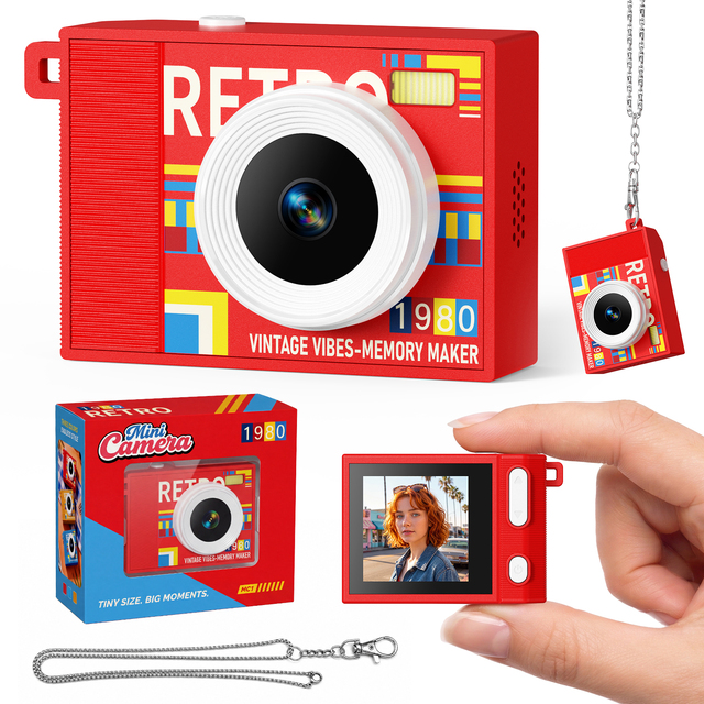Portable Mini Camera Retro Digital Camera with Fill Light Wearable Keychain Tiny Camera for Travel Birthday Gift