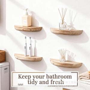 Wooden Wall Mounted <b>Shelf</b> Solid Wood Semi Circular 4 Pieces Living Room Bedroom Storage Display <b>Rack</b> - Product Image 4
