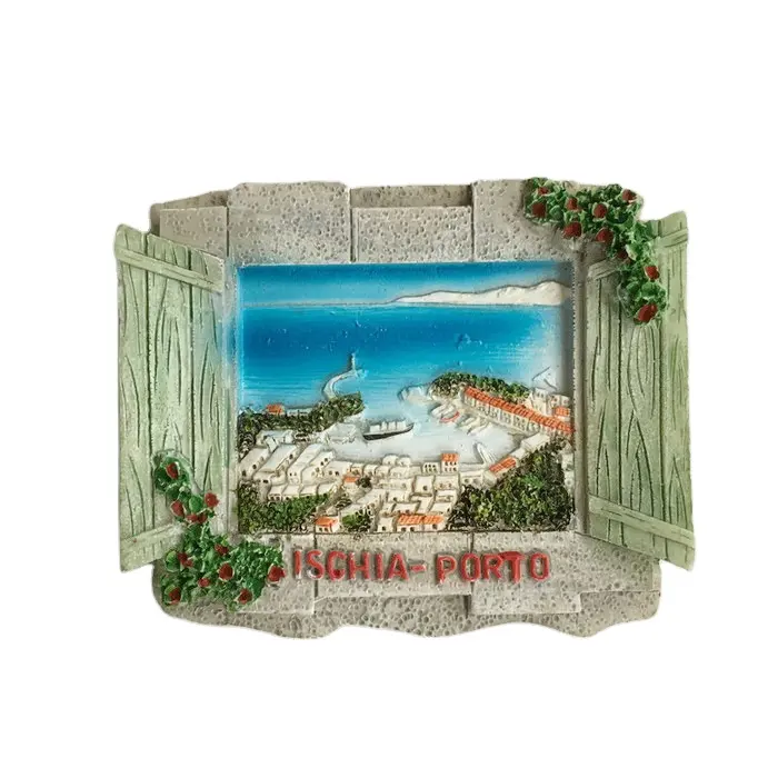 Magnete per frigorifero Souvenir personalizzato dipinto a mano, magnete per frigorifero in resina poliresina-Ischia Porto portogallo OEM